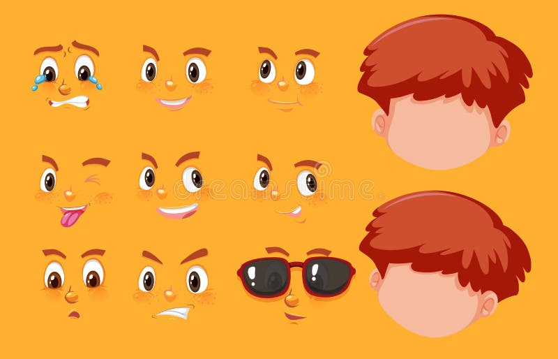 Set of Human Heads and Different Expressions on the Face Stock Vector
