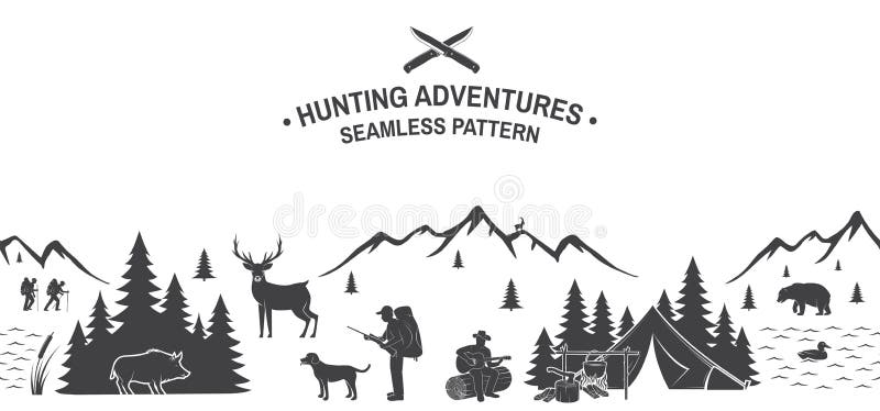 Set of Hunting Adventures Seamless Pattern. Vector. Outdoor Adventure  Background for Wallpaper or Wrapper. Seamless Stock Vector - Illustration  of acoustic, forest: 168527618
