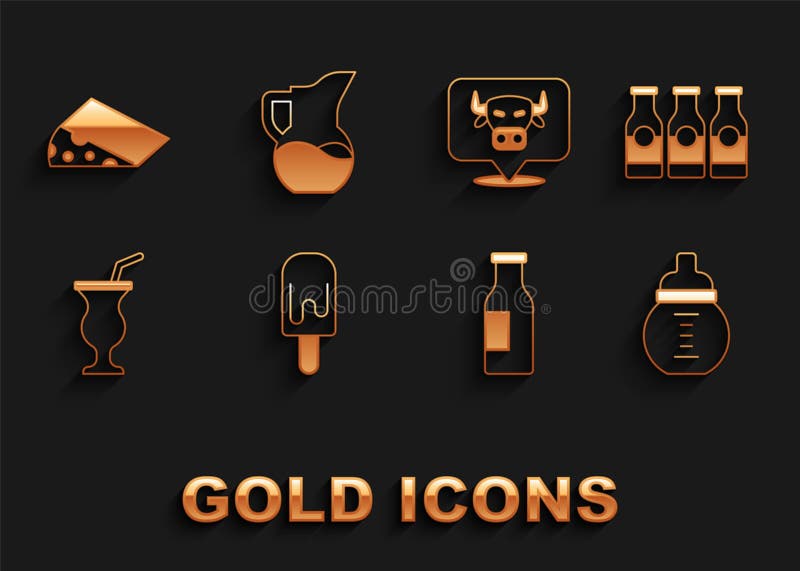 Download Set Ice Cream, Bottle With Milk, Baby In Bottle, Milkshake, Cow Head, Cheese And Jug Or Pitcher ...