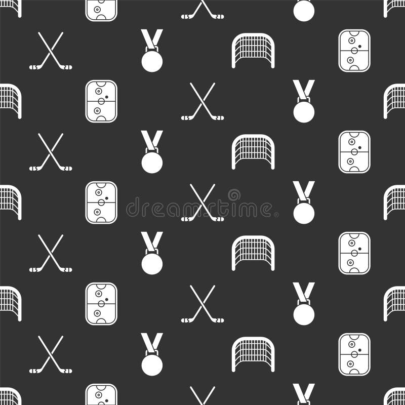 Set Ice Hockey Goal, Air Hockey Table, Ice Hockey Sticks and Medal on