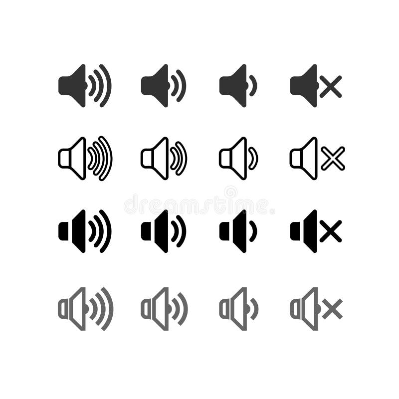 Vetor de Sound volume set of icons. Vector isolated black audio