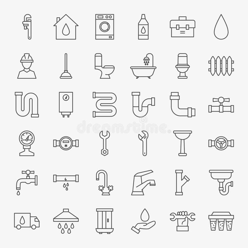 Set Icone Di Linee Di Plumbing royalty illustrazione gratis