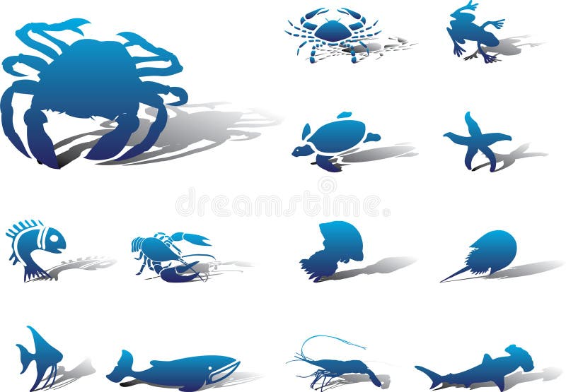Set icons - 111A. Fish. Fish and other marine animals for your design. Tropical animal icons vectors