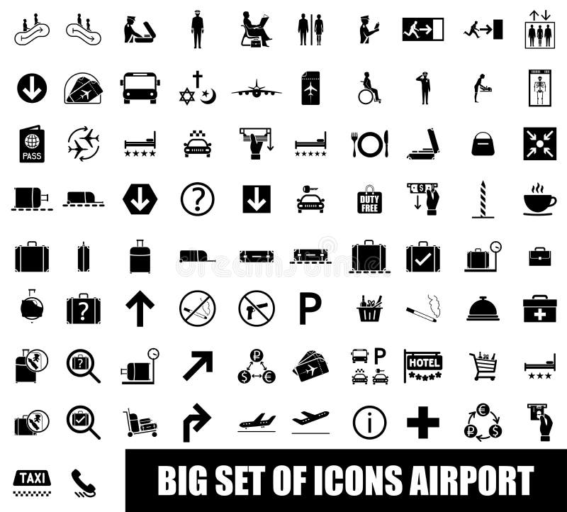 Set of icons airport on white background. Aircraft arrival sign vectors