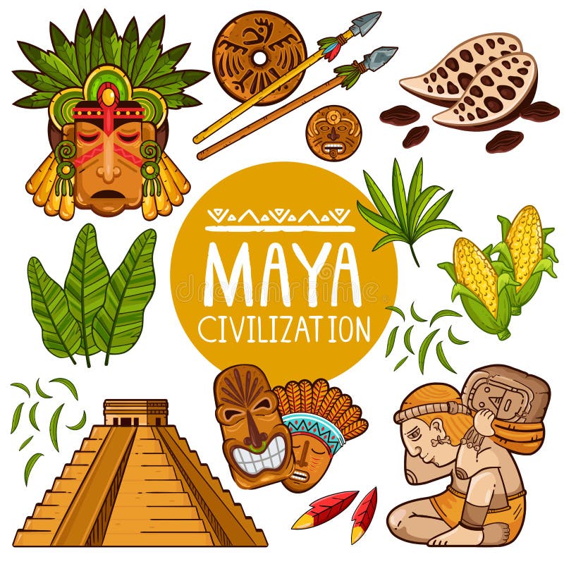 Set of Icons for Ancient Maya Culture Stock Vector - Illustration of ...