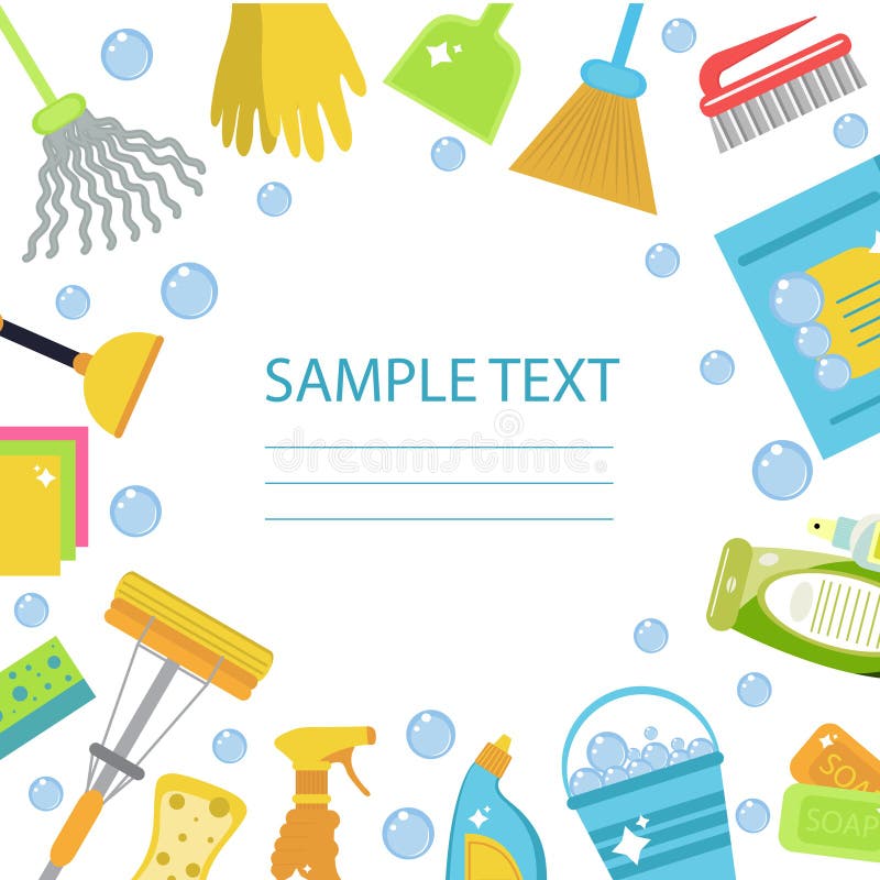 Set of icons for cleaning tools. House cleaning staff. Flat design style.  Cleaning sticker. Cleaning design elements. Vector illustration., Stock  vector