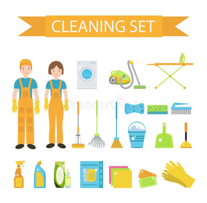 Set of Icons for Cleaning Tools. Cleaning Template for Text, Background