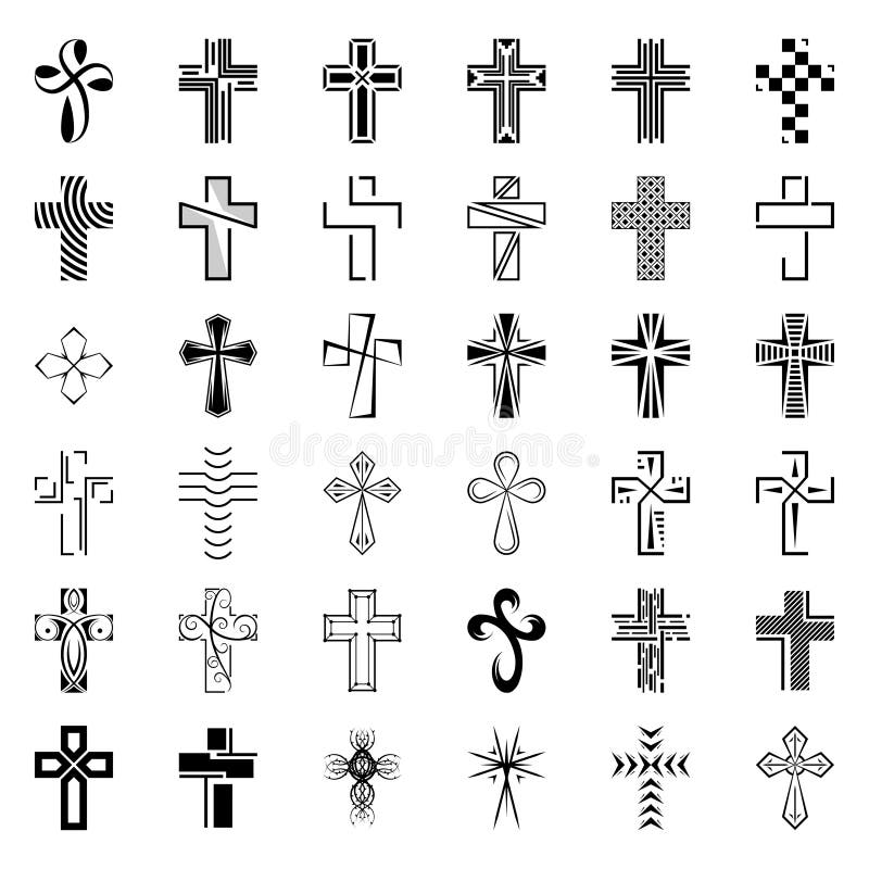 Set of Icons Cross. Black Christian Cross Stock Vector - Illustration ...