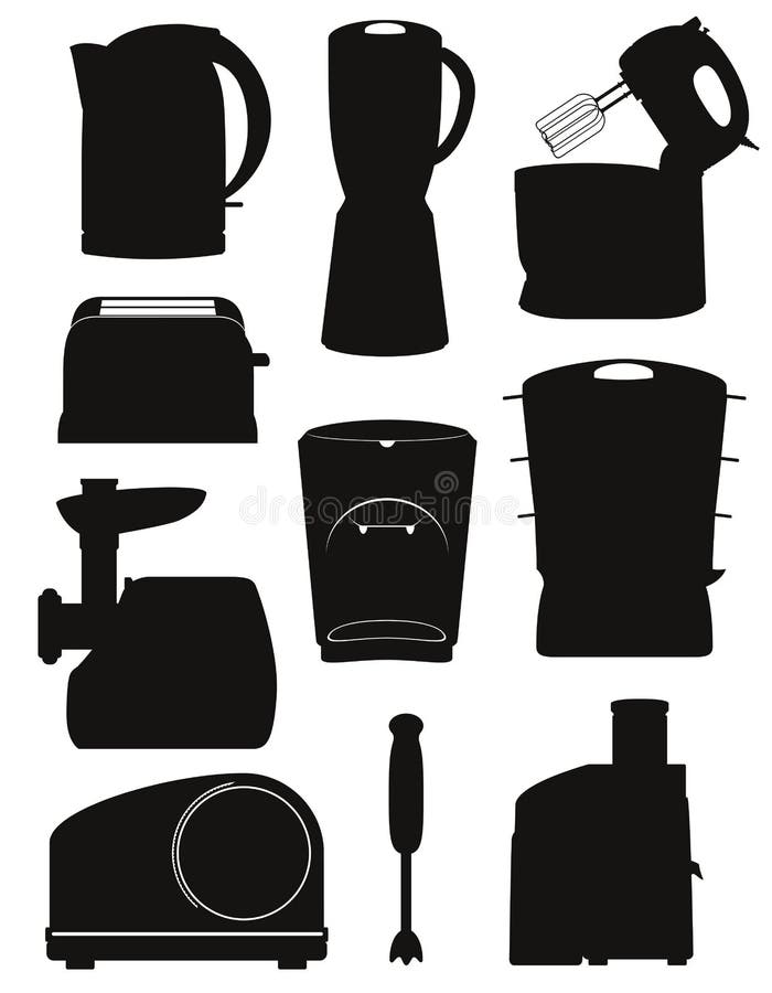 Set icons electrical appliances for the kitchen black silhouette royalty free illustration