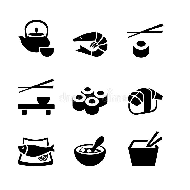 Set of 9 icons. Japanese food stock illustration Set of 9 icons. Japanese food stock illustration