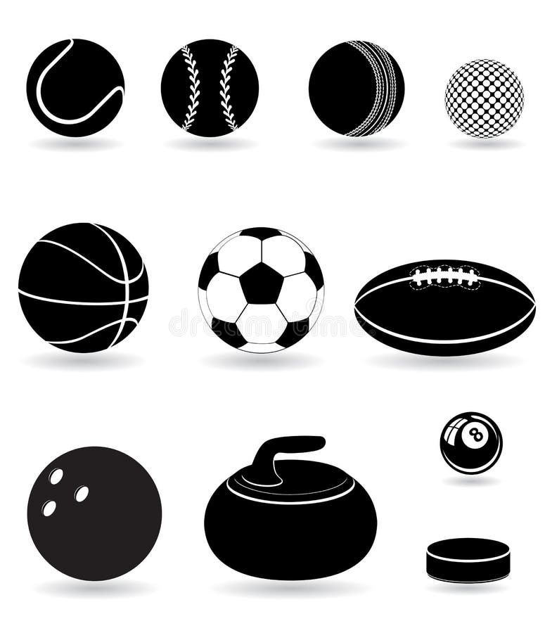 Nastavení ikon sportu koule černá silueta vektorové ilustrace izolované na bílém pozadí.