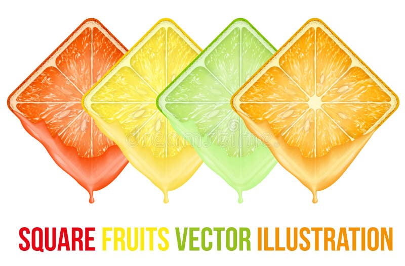 Set of icons Square fruits sliceswith fresh juice