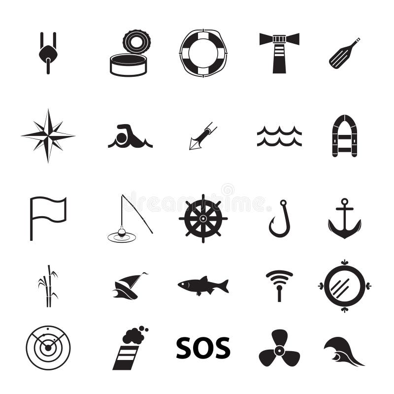 Set of icons on the theme of fishing and the sea stock illustration