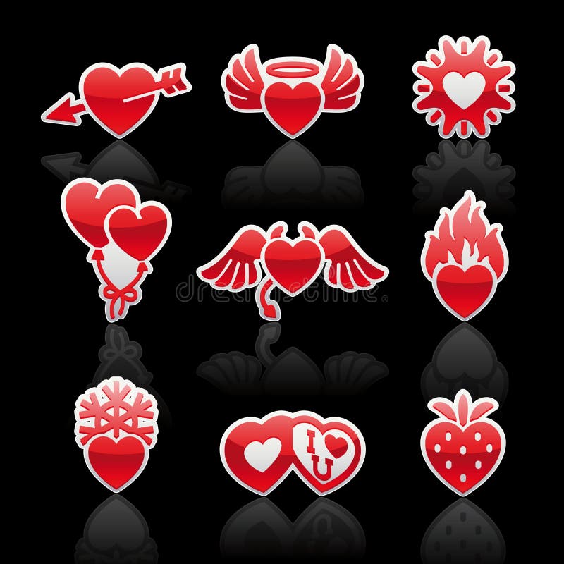 Set icons of Valentine's day red hearts royalty free illustration