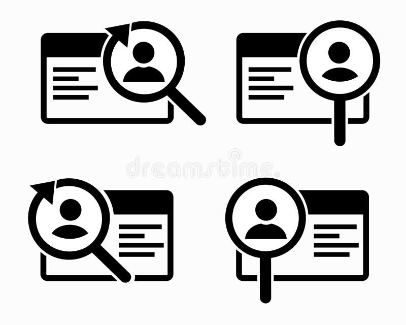 Set of ID Card Icon with Magnifying Glass. Identification Card. Looking