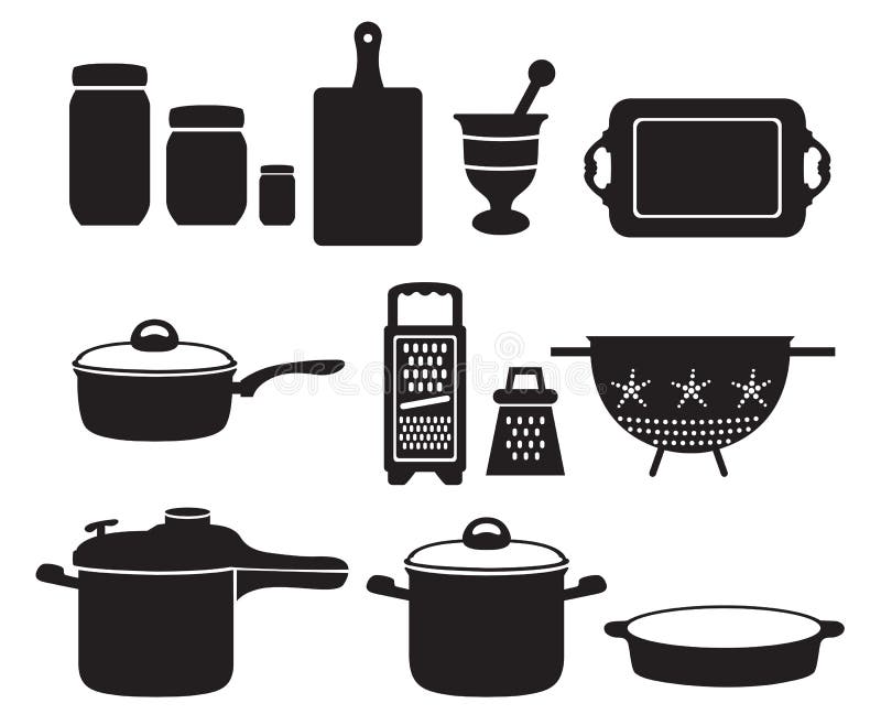 Küche Utensilien Werkzeug Ausstattung Innenausbau Schwarz Silhouette Stock  Abbildung - Illustration von ausrüstung, ikone: 216504618