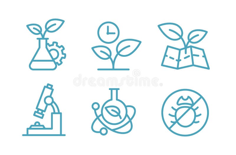 Set ikony biotechnologia Biologii chemii kolby i rośliny Rolnictwo i agronom