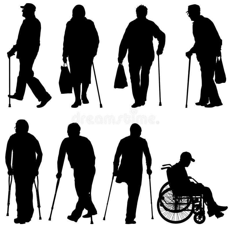 Set Ilhouette of Disabled People on a White Background Stock Vector ...