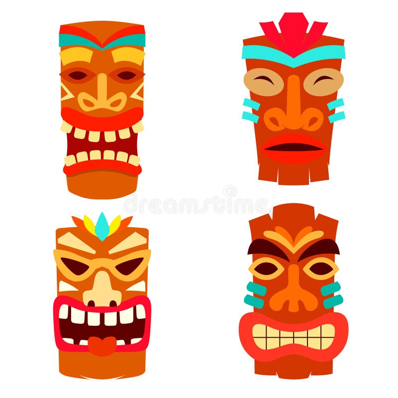 Set of Illustration of Tiki Idol in Flat Style. Design Element for Logo ...