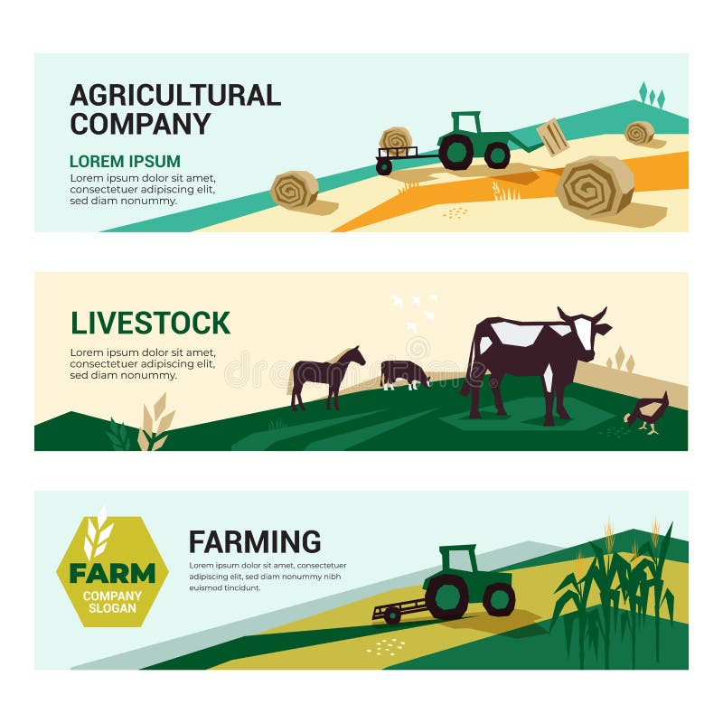 Banners of Agricultural Company, Farming, Livestock Stock Vector - Illustration of company, harvest: 156419127 Banners of Agricultural Company, Farming, Livestock Stock Vector - Illustration of company, harvest: 156419127