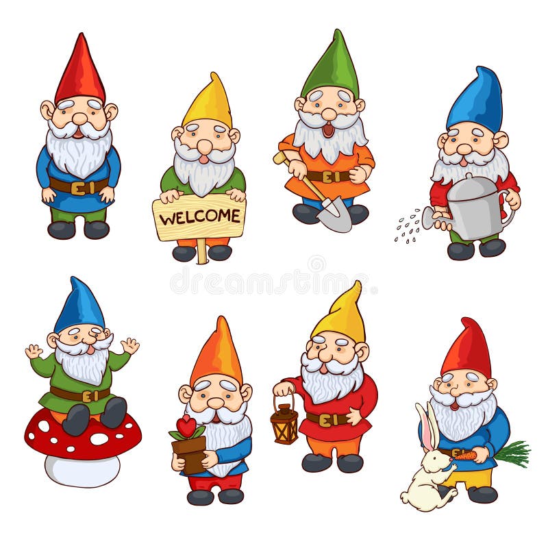 Set illustrations of garden gnome