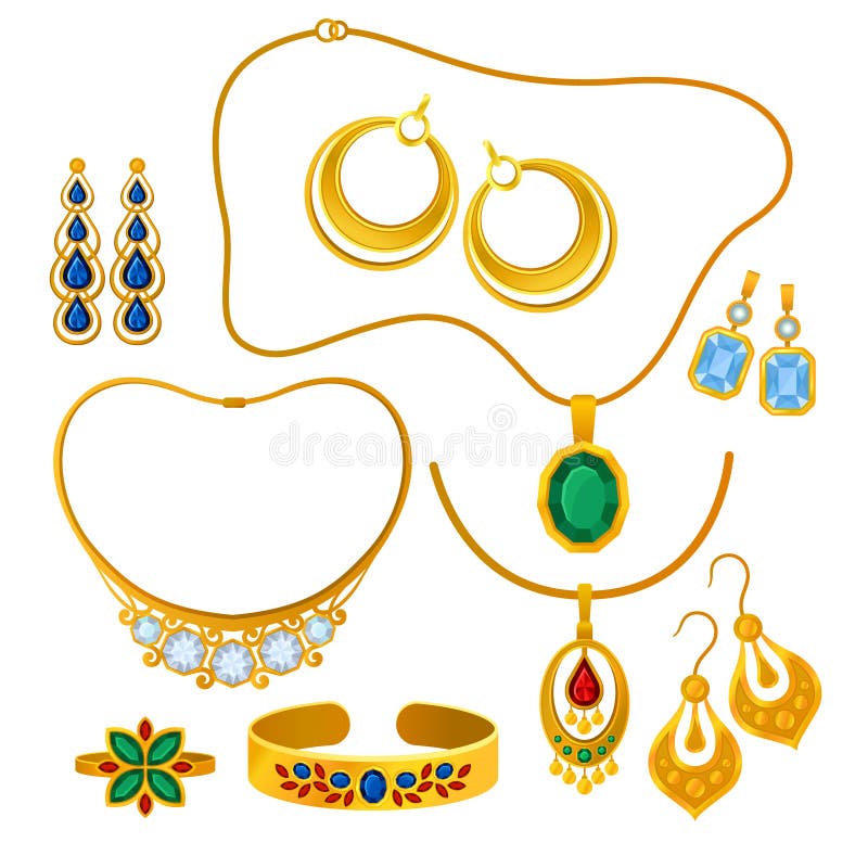 Set of Images of Gold Jewelry. Vector Illustration. Stock Vector ...