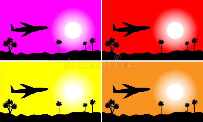 Set of images: plane in the sky vector illustration