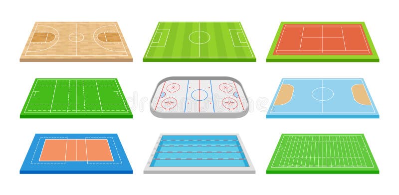 Set of images of various sports fields. Vector illustration on white background. royalty free illustration Set of images of various sports fields. Vector illustration on white background. royalty free illustration