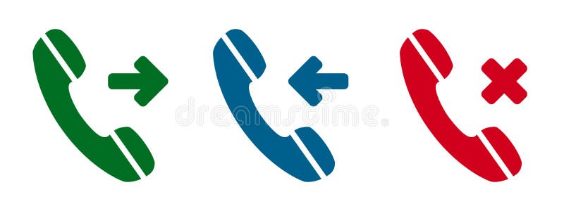 Set incoming, outgoing, missed call phone icon. Answer and decline phone call buttons royalty free illustration