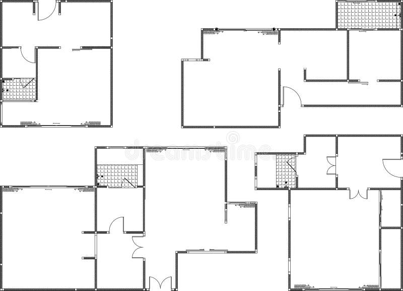Set of 4 Interior Layouts Master Bedroom, Dressing Room, Bathroom 2D AutoCAD Vector Drawing Empty Frame vector illustration