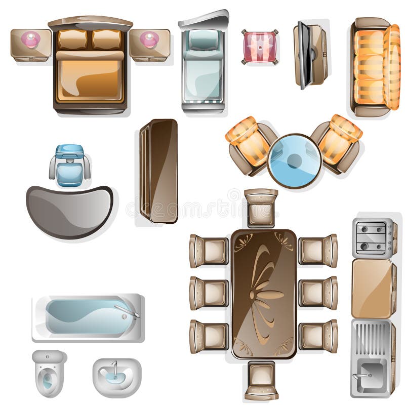 Set of interior top view. stock vector. Illustration of architecture ...