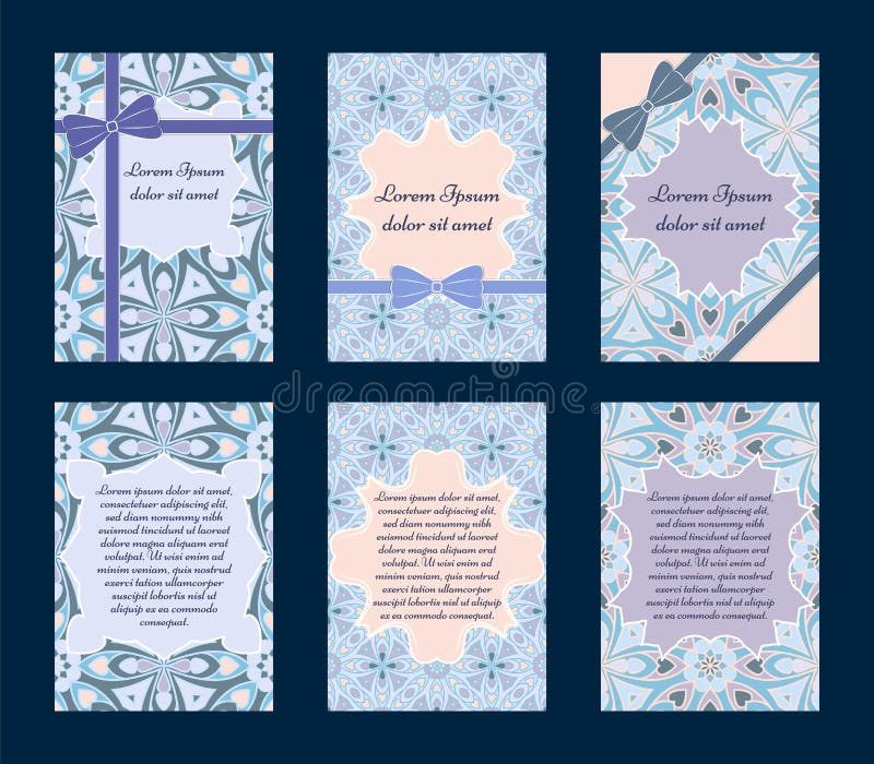 Set of invitation cards. Set of vintage greeting cards with ethnic ornament. Can be used for Save The Date, baby shower, day of Mothers or Valentines and royalty free illustration Set of invitation cards. Set of vintage greeting cards with ethnic ornament. Can be used for Save The Date, baby shower, day of Mothers or Valentines and royalty free illustration
