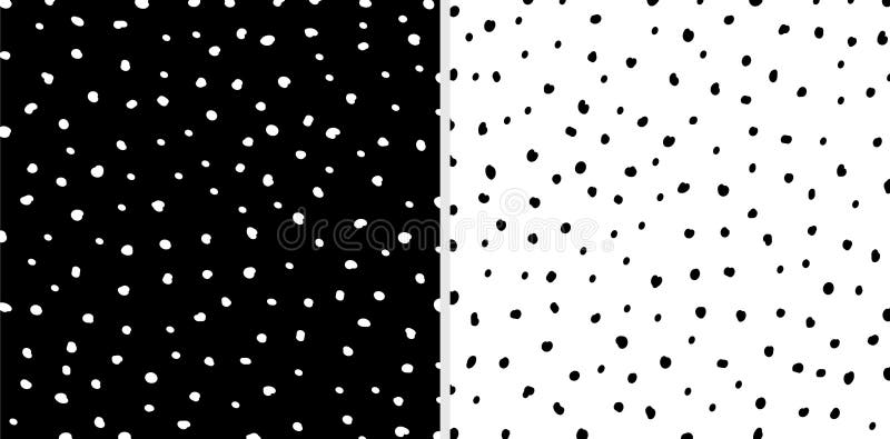 Abstract Black & White Hand Drawn Polka Dots Pattern Background Stock