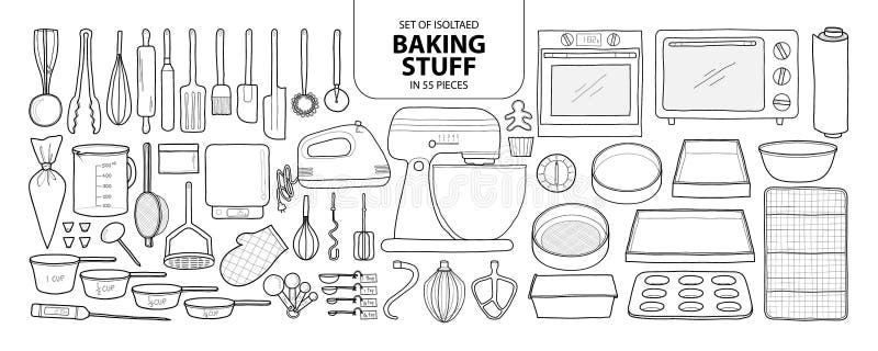 Set of isolated baking stuff in 55 pieces. Cute hand drawn kitch