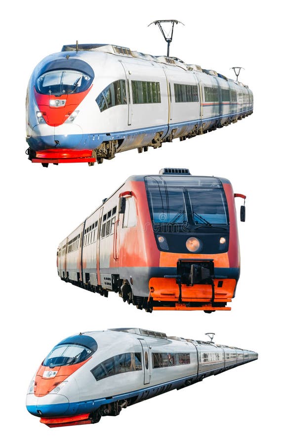 Set of isolated high speed trains rail. royalty free stock photography