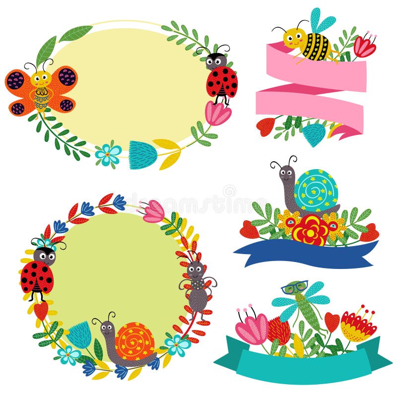 Set of isolated label with funny insect royalty free illustration