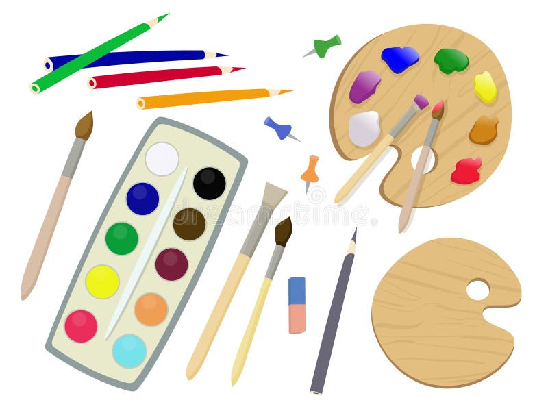 Art Supplies Clip Art Collection, Creativity, Drawing, Paint, Pencil,  Palette, Brush, 