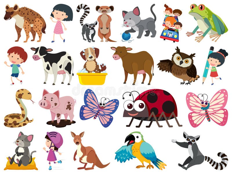 Set of Isolated Objects Theme Animals and Kids Stock Illustration -  Illustration of theme, youth: 171130490