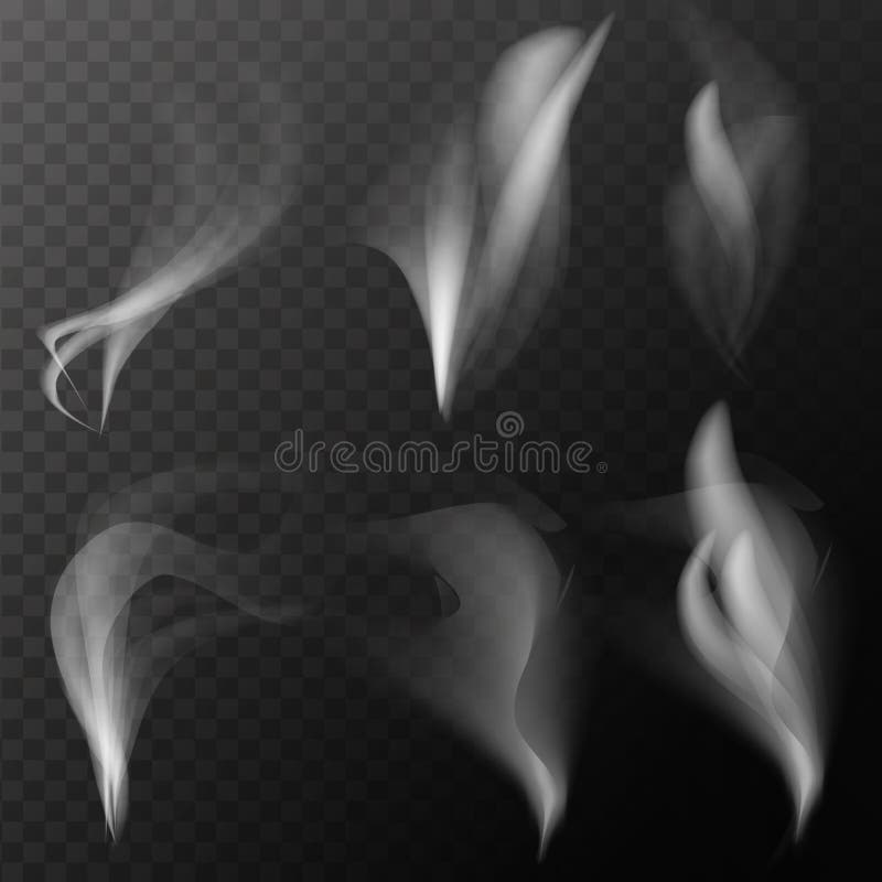 Set of isolated smoke a cup of coffee or tea on a transparent background.