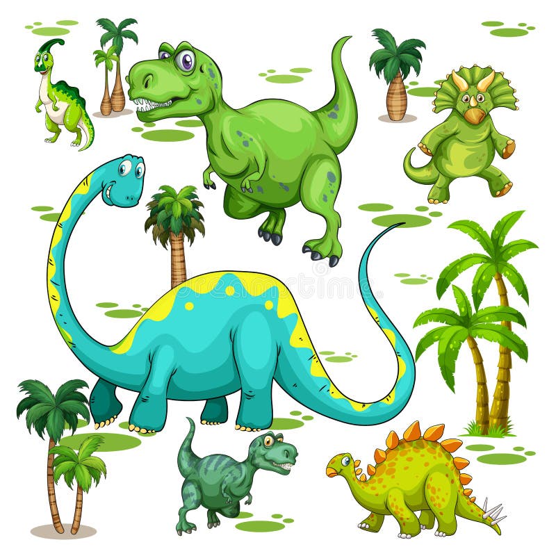 Set of Isolated Various Dinosaurs Cartoon Character on White Background  Stock Vector - Illustration of frame, patterns: 224063772