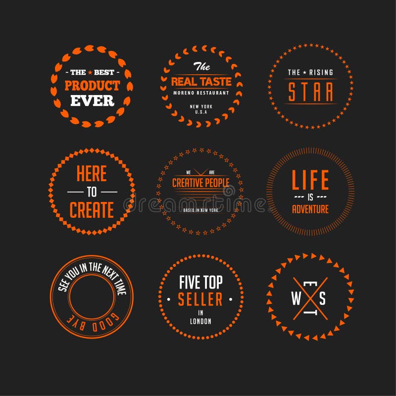 Set of isolated vintage logo, badge, emblem or logotype elements for any logo design or logotype vector illustration Set of isolated vintage logo, badge, emblem or logotype elements for any logo design or logotype vector illustration
