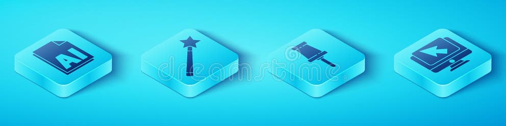Set Isometric AI File Document, Magic Wand, Computer Monitor and Cursor ...