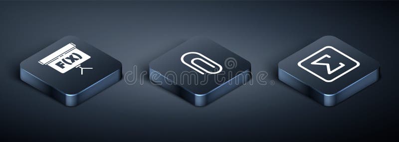 Set Isometric Chalkboard, Sigma symbol and Paper clip icon. Vector royalty free illustration