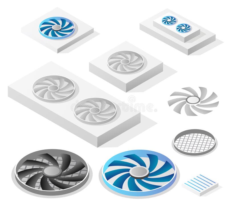 A set of isometric computer fans stock illustration