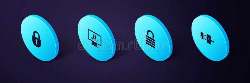 Set Isometric Digital door lock with wireless, Lock, Monitor password and icon. Vector stock illustration
