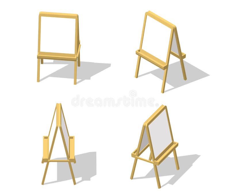 Set Isometric Easel Drawing Whiteboard Paint Desk And White