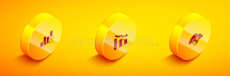 Set Isometric Financial growth decrease and Cloud and shield icon. Vector. Set financial growth decrease illustrations