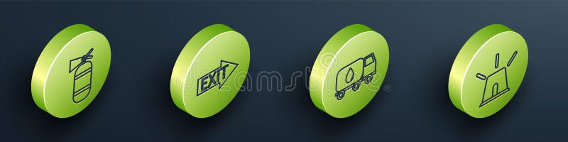 Set Isometric Fire Extinguisher, Fire Exit, Water Delivery ...