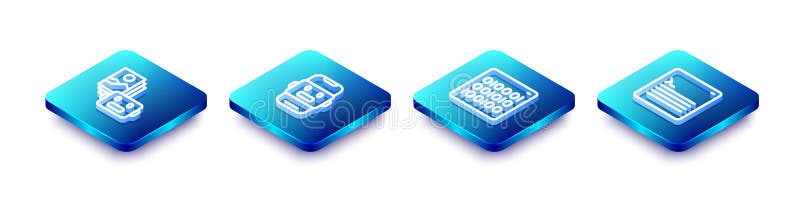 Set Isometric line Artificial intelligence robot, Chat, Binary code and Web developer programming icon. Vector vector illustration