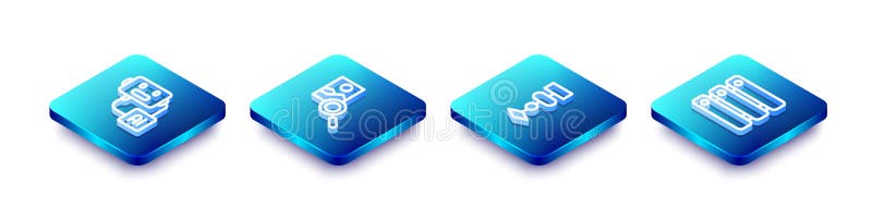 Set Isometric line Artificial intelligence robot, Photo retouching, Algorithm and Server, Data icon. Vector royalty free illustration